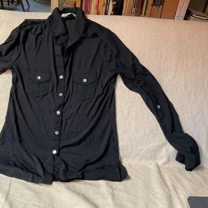 Black see thru blouse. Button up. Size large.